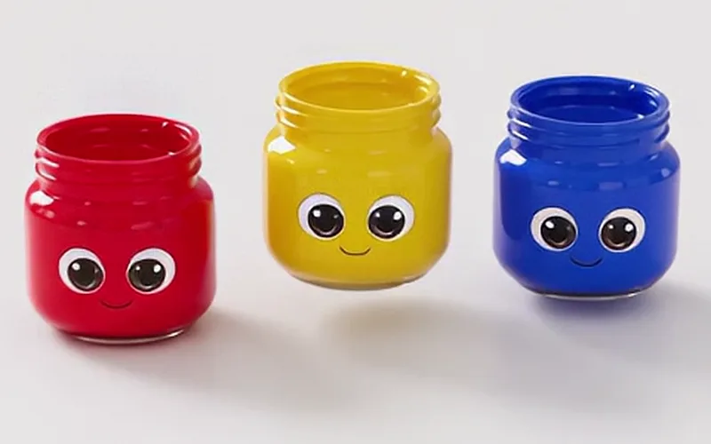 Mixie Jars の赤・黄・青の絵の具ビンのキャラクター
